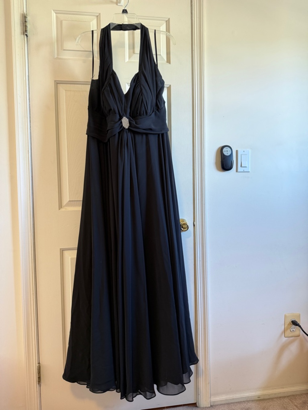 Black Halter Evening Gown with Rhinestone Detail
